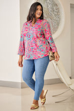 Load image into Gallery viewer, Rose Plus Size Paisley Print V Neck Roll Tab Sleeve Blouse | Plus Size/Plus Size Tops/Plus Size Blouses &amp; Shirts
