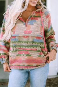 Multicolor Aztec Printed Kangaroo Pocket Zipped Hoodie | Tops/Sweatshirts & Hoodies