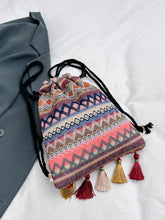 Load image into Gallery viewer, Canvas Backpack Bag | Tassel Geometric Canvas Backpack
