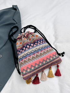 Canvas Backpack Bag | Tassel Geometric Canvas Backpack