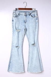 Sky Blue Distressed Acid Wash Flare Jeans | Bottoms/Jeans