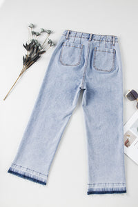 Beau Blue Acid Wash Contrast Edge Pocketed Cropped Jeans | Bottoms/Jeans