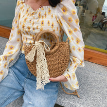 Load image into Gallery viewer, Fashion Accessory Handbag-Drawstring Straw Braided Crossbody Bag
