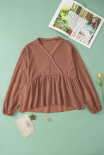 Load image into Gallery viewer, Brown Retro Patchwork Puff Sleeve Babydoll Top | Tops/Long Sleeve Tops
