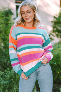 Multicolor Striped Knit Drop Shoulder Puff Sleeve Sweater | Tops/Sweaters & Cardigans