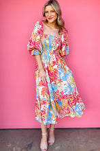 Load image into Gallery viewer, Rose Red Tropical Print Smocked Bodice Puff Sleeve Maxi Dress | Dresses/Floral Dresses
