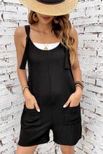 Load image into Gallery viewer, Black Adjustable Straps Pocketed Textured Romper | Bottoms/Jumpsuits &amp; Rompers
