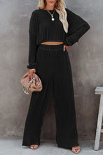 Load image into Gallery viewer, Black Corded Cropped Pullover and Wide Leg Pants Set | Two Piece Sets/Pant Sets
