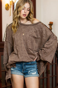 Brown Exposed Seam Thumbhole Drop Shoulder Loose Sweatshirt | Tops/Sweatshirts & Hoodies