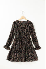 Load image into Gallery viewer, Black Floral Print V Neck Ruffled Puff Sleeve Mini Dress
