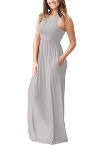 Maxi Dress | Full Size Grecian Neck Dress with Pockets