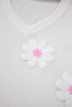 Load image into Gallery viewer, V Neck Top | White Flower Applique Texture Knitted Blouse
