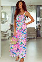 Load image into Gallery viewer, Pink Abstract Floral Painting Smocked Wide Leg Jumpsuit | Bottoms/Jumpsuits &amp; Rompers
