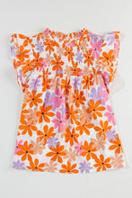 Load image into Gallery viewer, Orange Ruffled Sleeve Smocked Floral Top | Tops/Blouses &amp; Shirts
