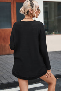 Oversized Top | Black Waffle Knit High Slits