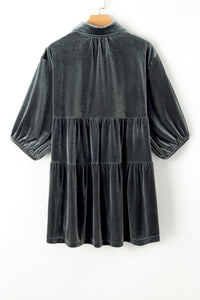 Dark Grey 3/4 Sleeve Tunic Babydoll Velvet Shirt | Tops/Blouses & Shirts