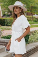 Load image into Gallery viewer, Puff Sleeve Dress |  Drawstring Shirt Dress with Pockets
