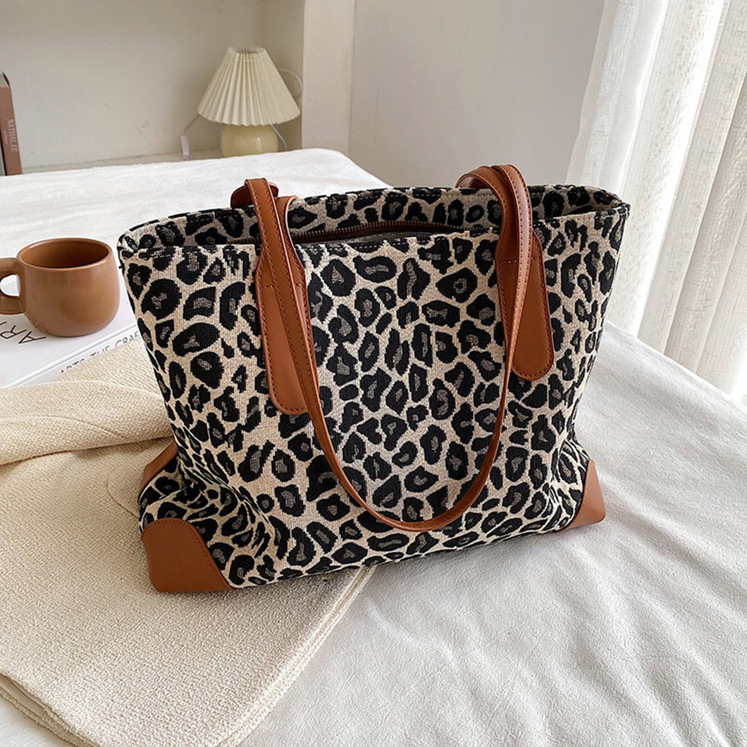 Leopard Print PU Leather Medium Tote Bag