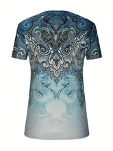 Load image into Gallery viewer, Short Sleeve Blouse | Full Size Printed Notched Top
