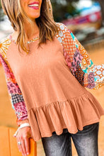 Load image into Gallery viewer, Orange Boho Paisley Mix Print Raglan Sleeve Ruffled Blouse | Tops/Blouses &amp; Shirts
