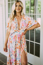 Load image into Gallery viewer, Multicolor Tropical Floral Print Ruched V Neck Maxi Dress | Dresses/Floral Dresses
