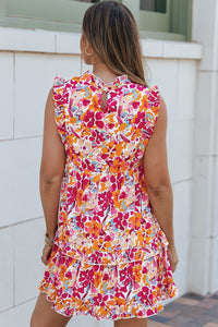 Mini Dress | Fiery Red Ruffle Tiered Sleeveless Floral Dress