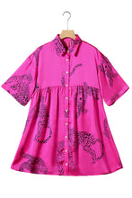 Load image into Gallery viewer, Rose Red Cheetah Print Bell Sleeve Mini Shirt Dress
