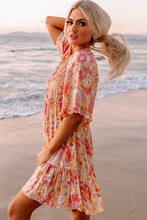 Load image into Gallery viewer, Orange Wide Flutter Sleeve Floral Dress | Dresses/Floral Dresses
