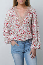 Load image into Gallery viewer, V-Neck Blouse | White Floral Long Sleeve Lace
