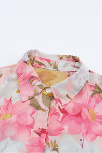 Pink All Floral Puff Sleeve Collared Shirt | Tops/Blouses & Shirts