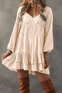 Frilly Ruffled V-Neck Mini Dress