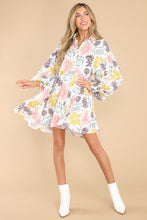 Load image into Gallery viewer, White Collared Neck Bubble Sleeve Floral Dress | Dresses/Floral Dresses
