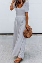 Load image into Gallery viewer, Gray Short Sleeve Bodice Flowy Wide Leg Jumpsuit | Bottoms/Jumpsuits &amp; Rompers
