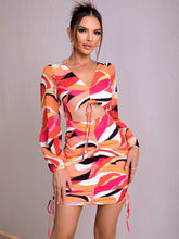 Load image into Gallery viewer, Mini Dress | Printed Open Back Cutout Drawstring
