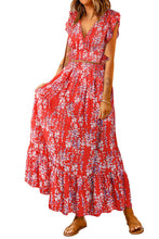 Load image into Gallery viewer, Fiery Red Multicolor Floral Ruffled Crop Top and Maxi Skirt Set | Two Piece Sets/Two Piece Dresses
