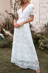 Maxi Dress | White Embroidered Short Sleeve Dress