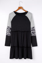 Load image into Gallery viewer, Mini Dress | Black Striped Leopard Long Sleeve Dress
