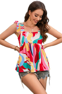 Multicolor Square Neck Abstract Print Tank Top | Tops/Tank Tops