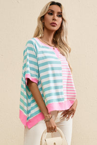 Contrast T-Shirt | Stripes Round Neck Half Sleeve Top