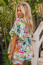 Load image into Gallery viewer, Short Sleeve Blouse | White Tropical Floral Print Ruffled Top
