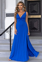 Load image into Gallery viewer, Blue Formal Gown | Twisted Slit Plunge Maxi Dress
