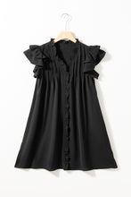 Load image into Gallery viewer, Black Ruffle Sleeve V Neck Frilled Shift Dress | Dresses/Mini Dresses
