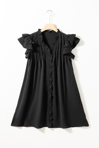 Black Ruffle Sleeve V Neck Frilled Shift Dress | Dresses/Mini Dresses