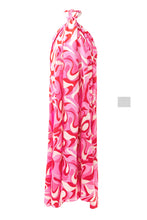 Load image into Gallery viewer, Pink Abstract Swirl Print Halter Maxi Dress | Dresses/Maxi Dresses
