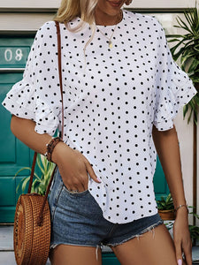 Polka Dot Top | Round Neck Half Sleeve Blouse