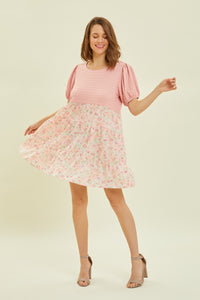 Mini Dress | Full Size Round Neck Floral Ruffle Hem