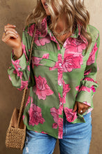 Load image into Gallery viewer, Womens Blouse | Green Floral Print Pleated Detail Puff Sleeve Shirt | Tops/Blouses &amp; Shirts
