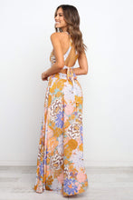 Load image into Gallery viewer, Orange Boho Floral Backless Lace up Sleeveless Maxi Dress | Dresses/Maxi Dresses
