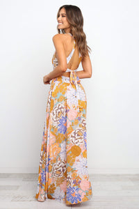 Orange Boho Floral Backless Lace up Sleeveless Maxi Dress | Dresses/Maxi Dresses