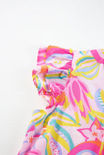 Load image into Gallery viewer, Floral Print Dress | Pink Abstract Flutter Sleeve Buttoned Dress
